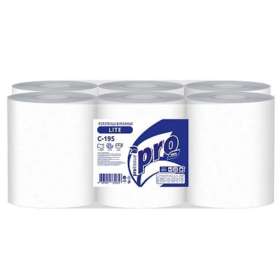 Полотенце бумажное в рулоне на втулке метраж PRO Tissue, 275м 1 слойные, центральная вытяжка, M2 С195 (х1/6) [упаковка]